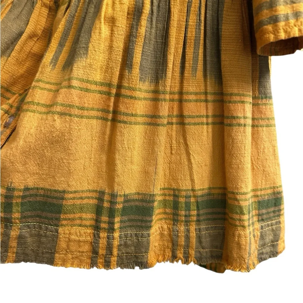 PILCRO Anthropologie Tangier Dress Tunic Shirt Mustard Yellow Plaid Size Med - Picture 7 of 12